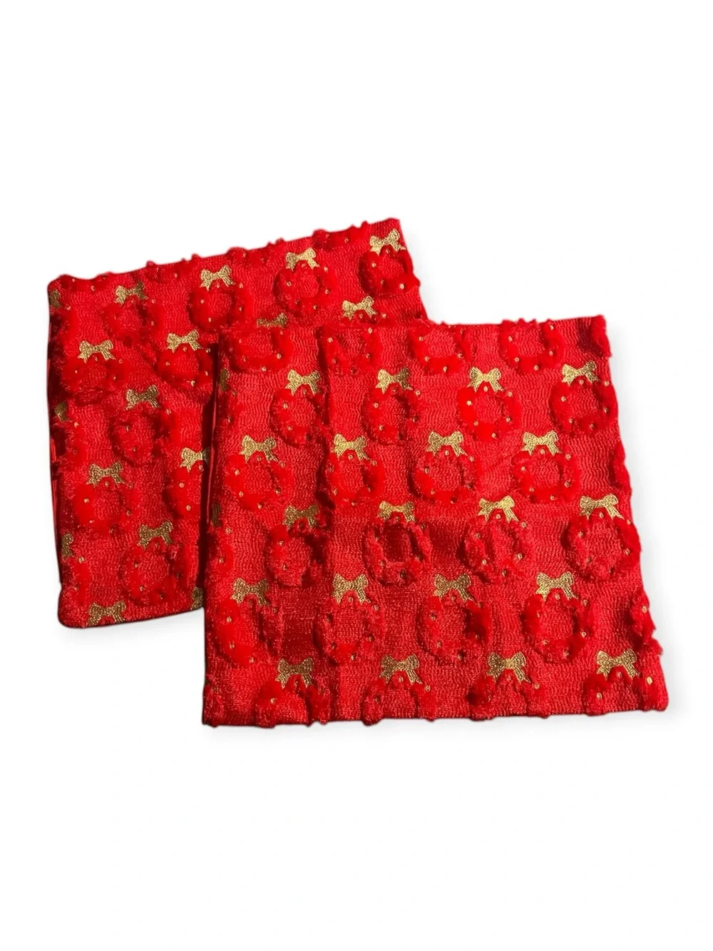 New! Festive Red Holiday Throw Pillow Covers Set with Gold Embroidery